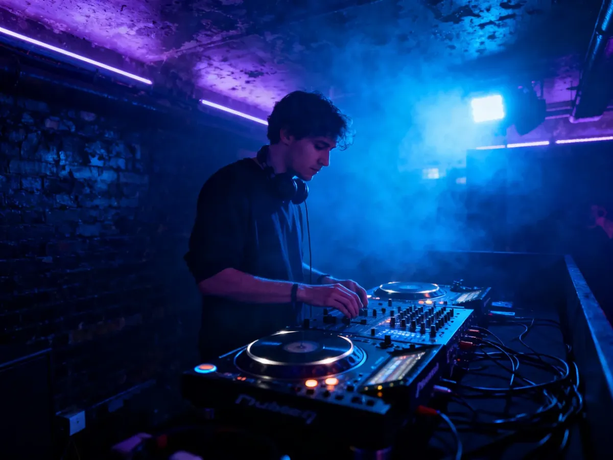 DJ grający dubstep w mrocznym londyńskim klubie