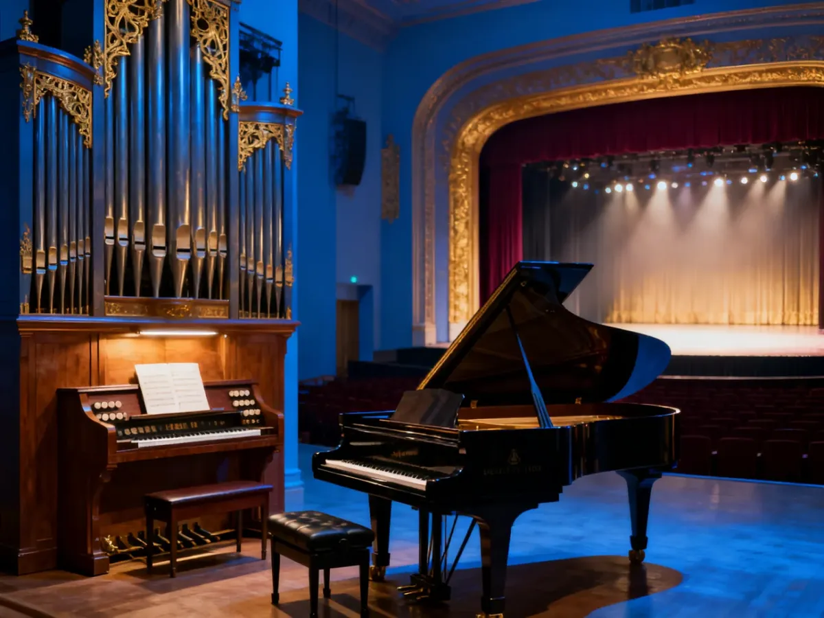 Instrumenty i scena operowa przedstawiające różne funkcje preludium