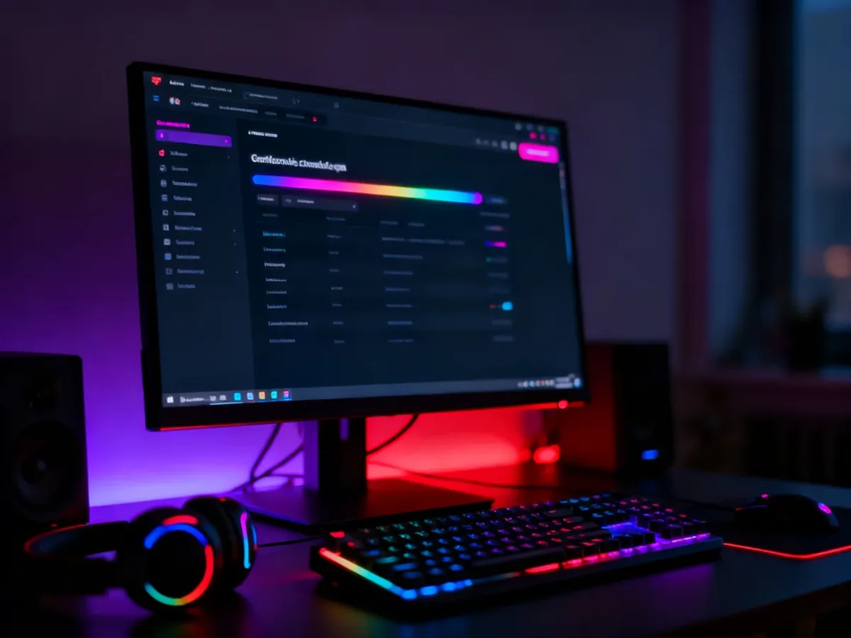 Ciemny, neonowy zestaw komputerowy z przeglądarką dla graczy