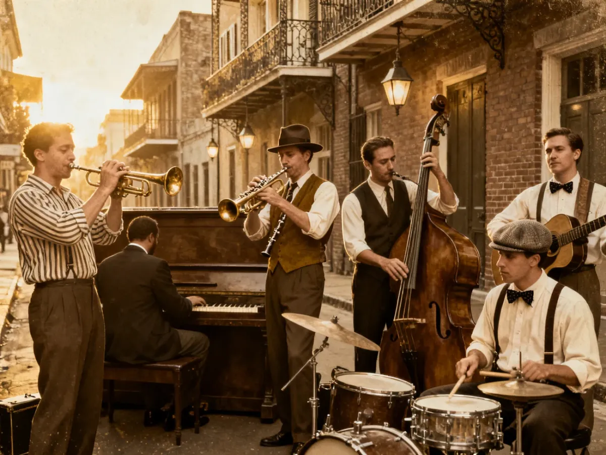 Tradycyjny zespół jazzowy grający w Nowym Orleanie