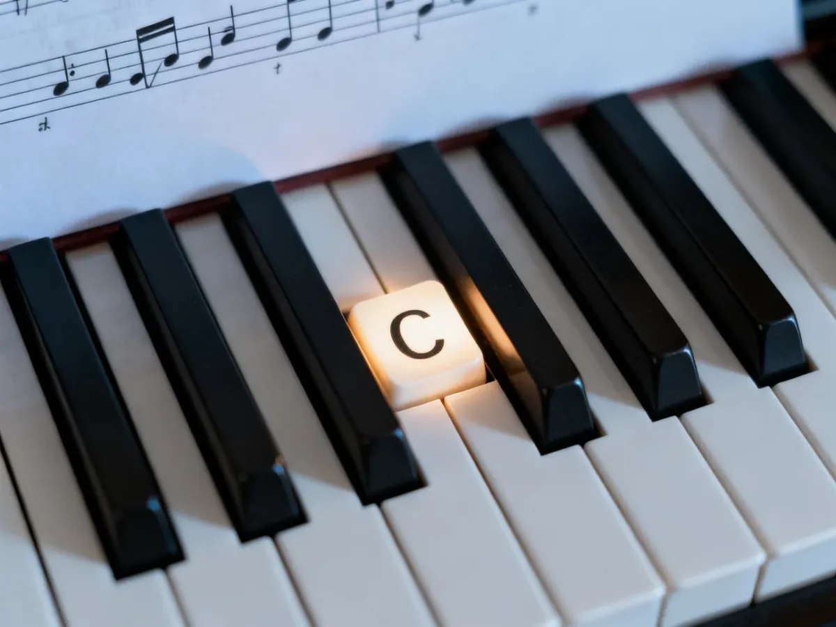 Środkowe C zaznaczone na klawiaturze pianina