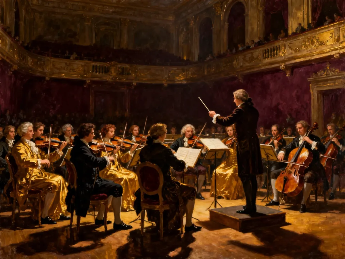 Orkiestra wykonująca pełną napięcia muzykę Haydna