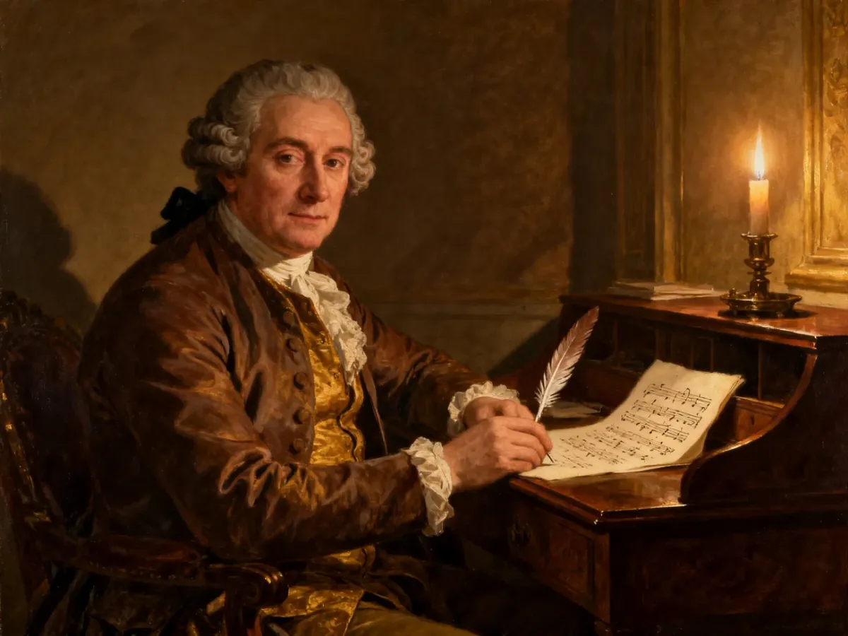Portret Josepha Haydna przy biurku z rękopisem muzycznym